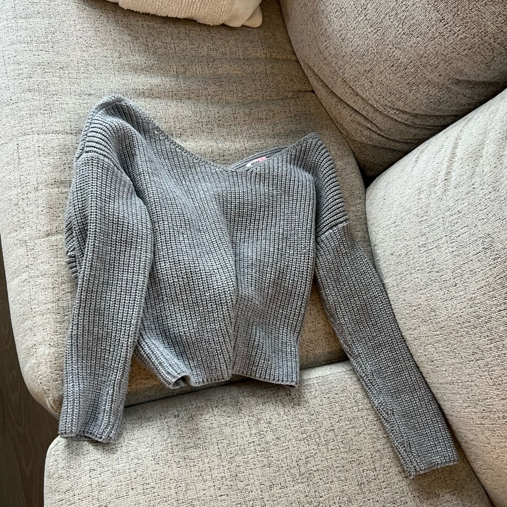 Gray Sweater with Twist Back